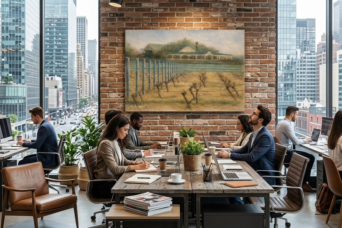 Shared professional office space with Martingorough Vinyard as a printed canvas ion central wall