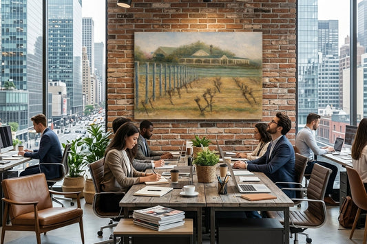 Shared professional office space with Martingorough Vinyard as a printed canvas ion central wall