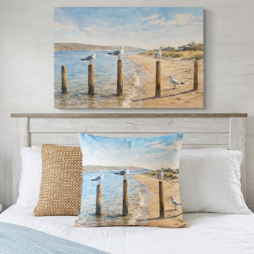 Seagulls at the Beach – Tranquil Coastal Wall Art